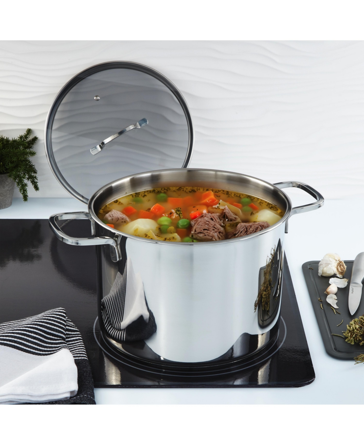 BergHOFF DiNA Helix 4pc Recycled 18/10 Stainless Steel Stockpot Set, Glass Lids