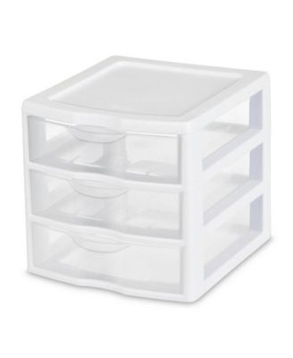 ClearView Plastic Small 3 Drawer Desktop Storage Unit, White, 6 Pack