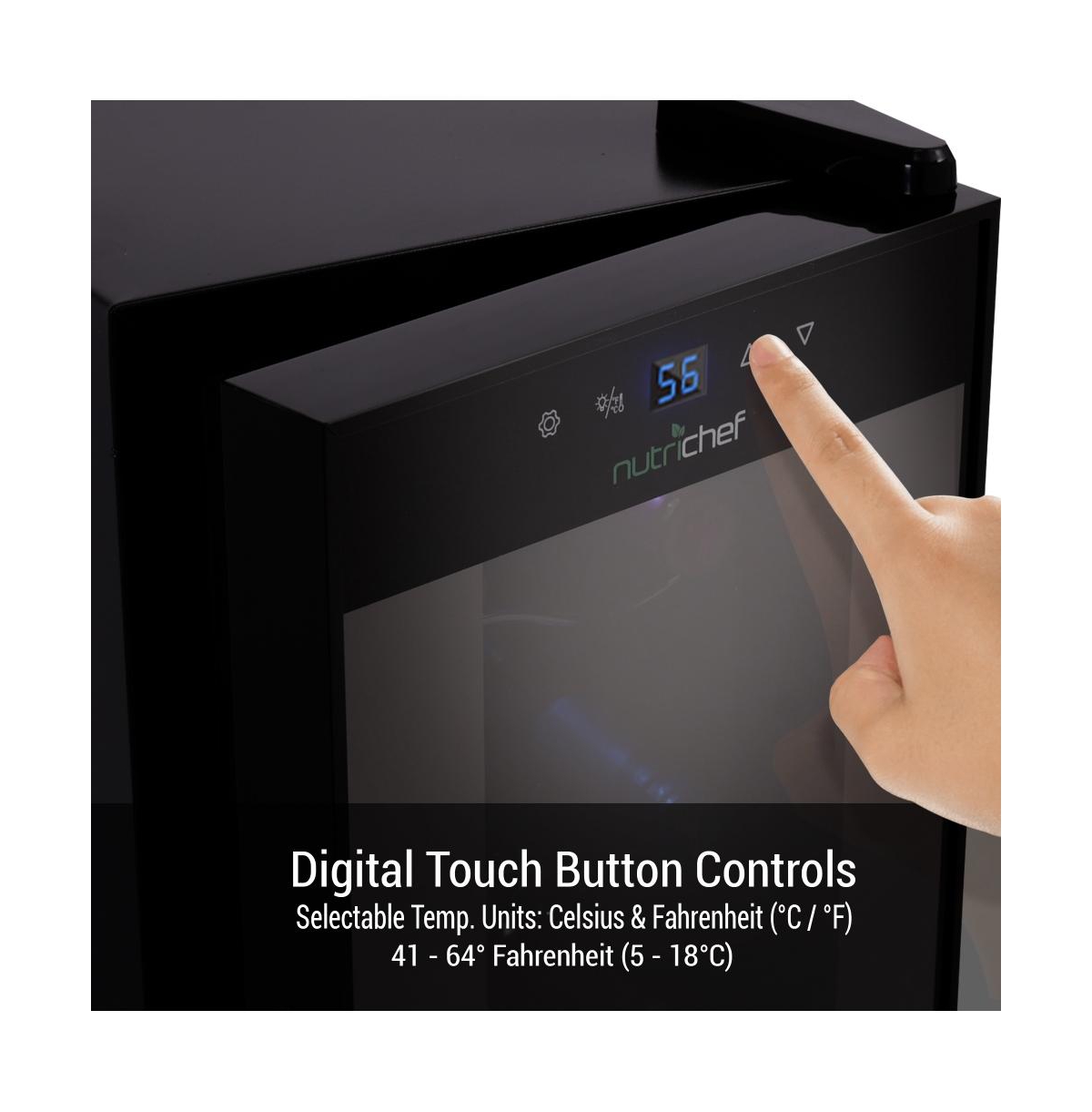 NutriChef Home Wine Cooler Fridge - Smart Wine Cooler Chilling Refrigerator with Digital Touchscreen Control, Adjustable Temp (12 Bottle Storage Capac
