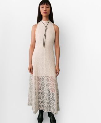 chinese dress ladies Taken Heart Lace Trim Tied Back Dress Mango