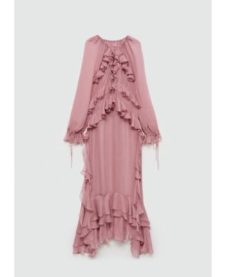 mango chiffon ruffle dress pink Mango v neck ruffle layer maxi dress in dusty pink