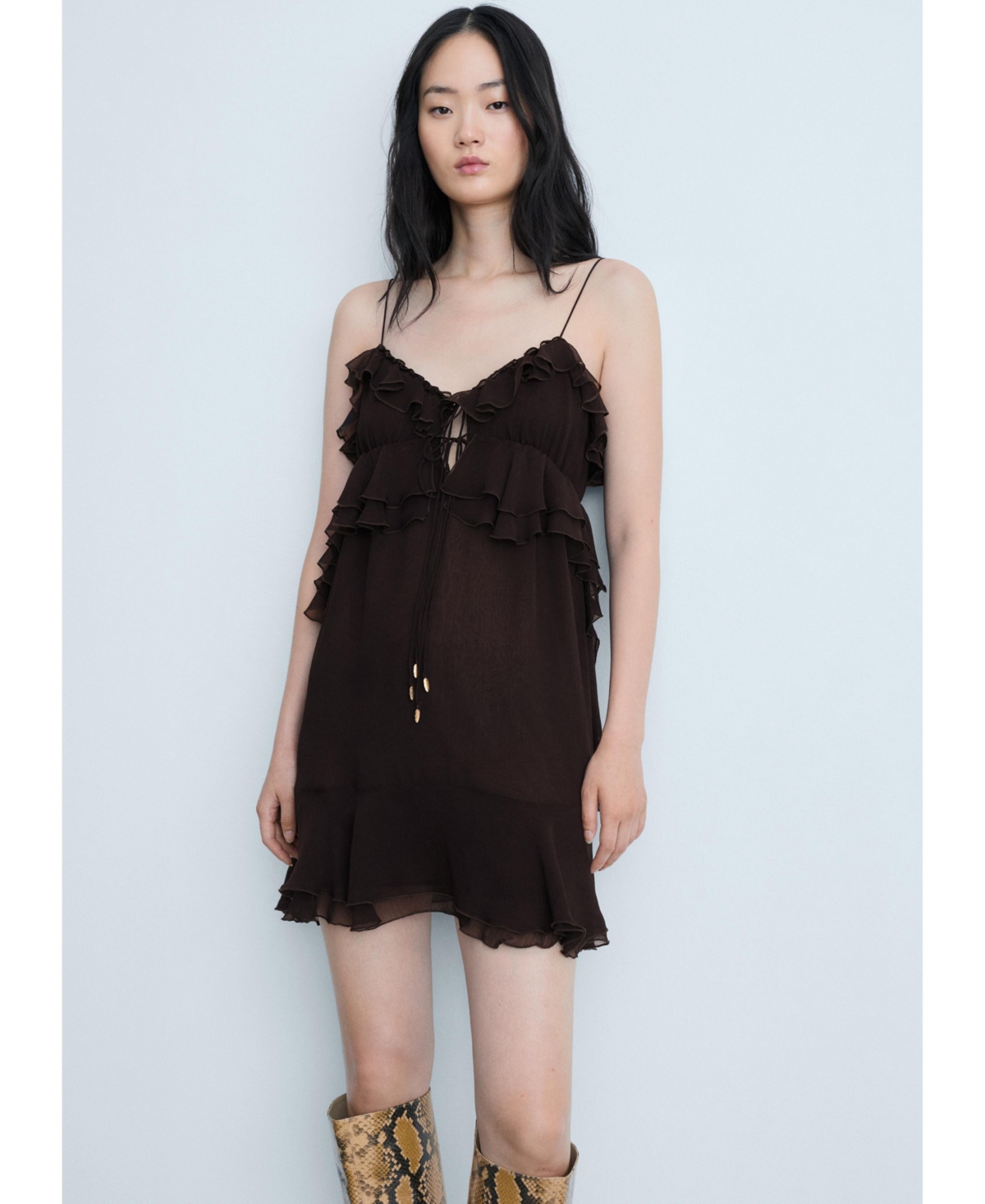 MANGO WOMEN'S SHORT RUFFLED DRESS