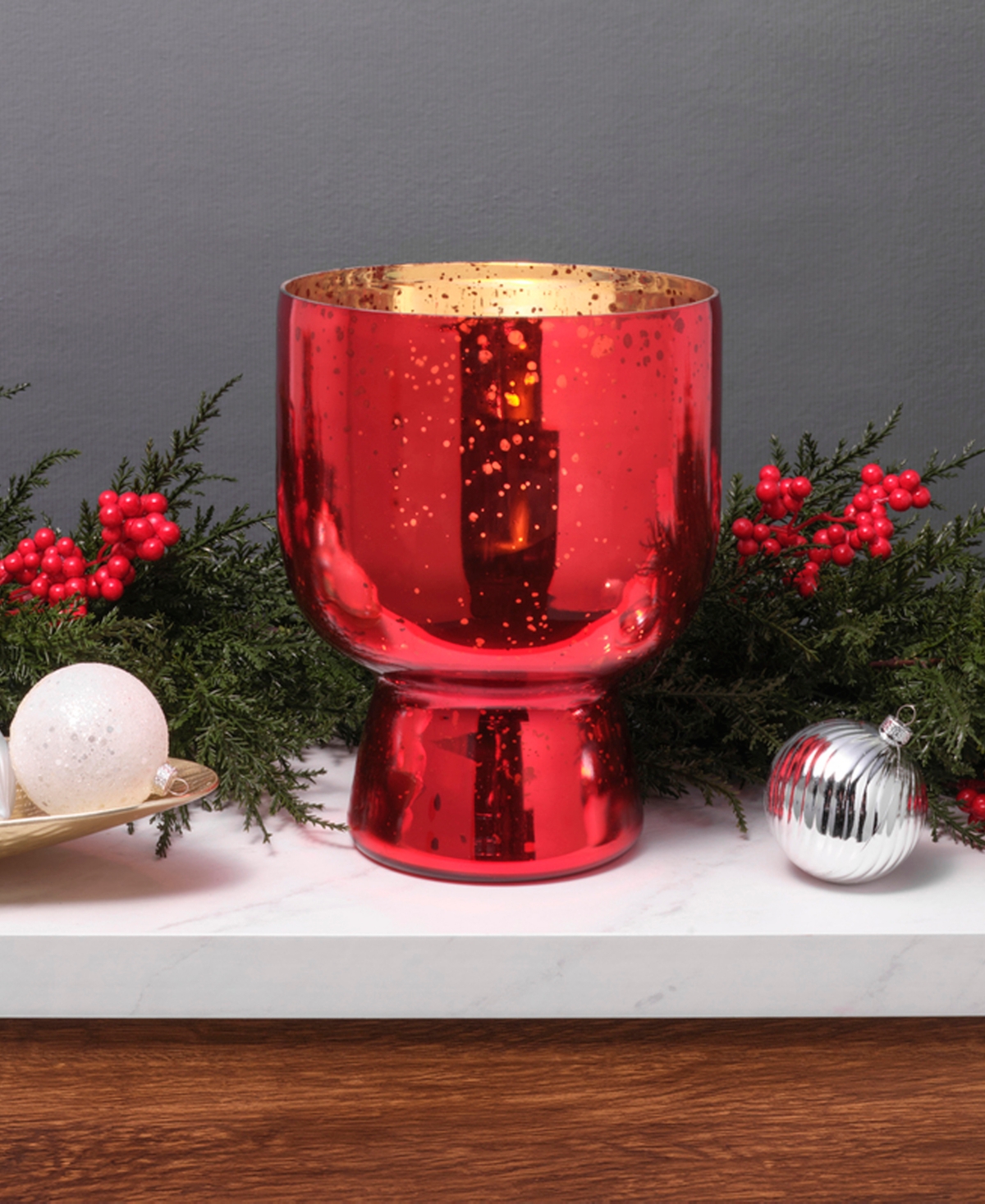 Mikasa Mercury Glass Hurricane, 8.5 Inches In Red