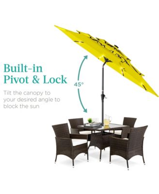 10ft 3-Tier Solar Patio Umbrella w/ 24 LED Lights, Tilt Adjustment, Easy Crank