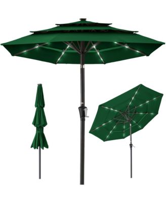 10ft 3-Tier Solar Patio Umbrella w/ 24 LED Lights, Tilt Adjustment, Easy Crank