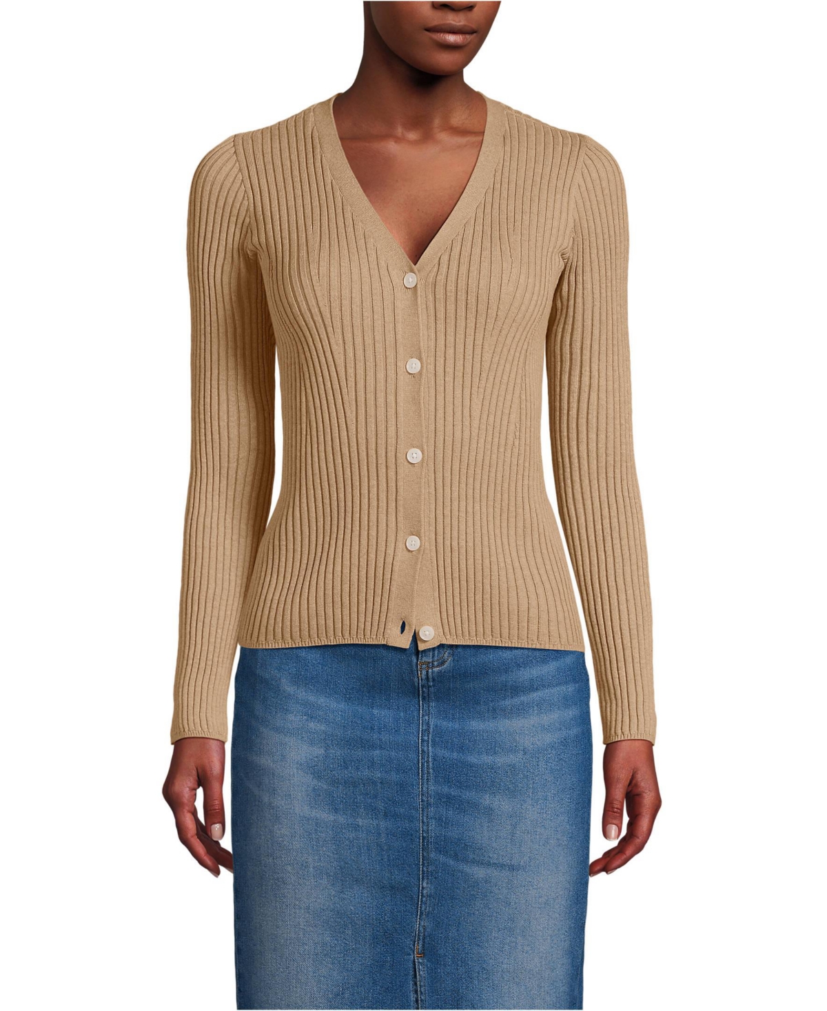 Women's Fine Gauge Cotton Cardigan Sweater - Vicuna heather