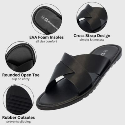 Men's Hugo Faux Leather Slide Sandals Indoor Outdoor Anti-Slip Shoe Cross Strap Design Flip Flops