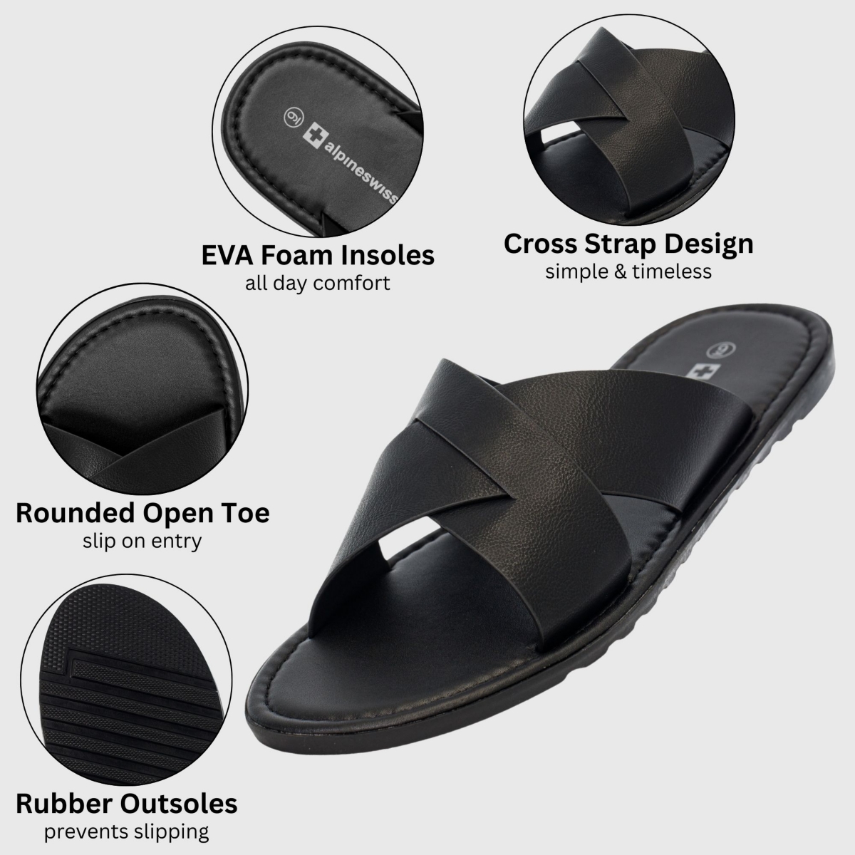 Alpine Swiss Men's Hugo Faux Leather Slide Sandals Dressy Comfortable Shoes