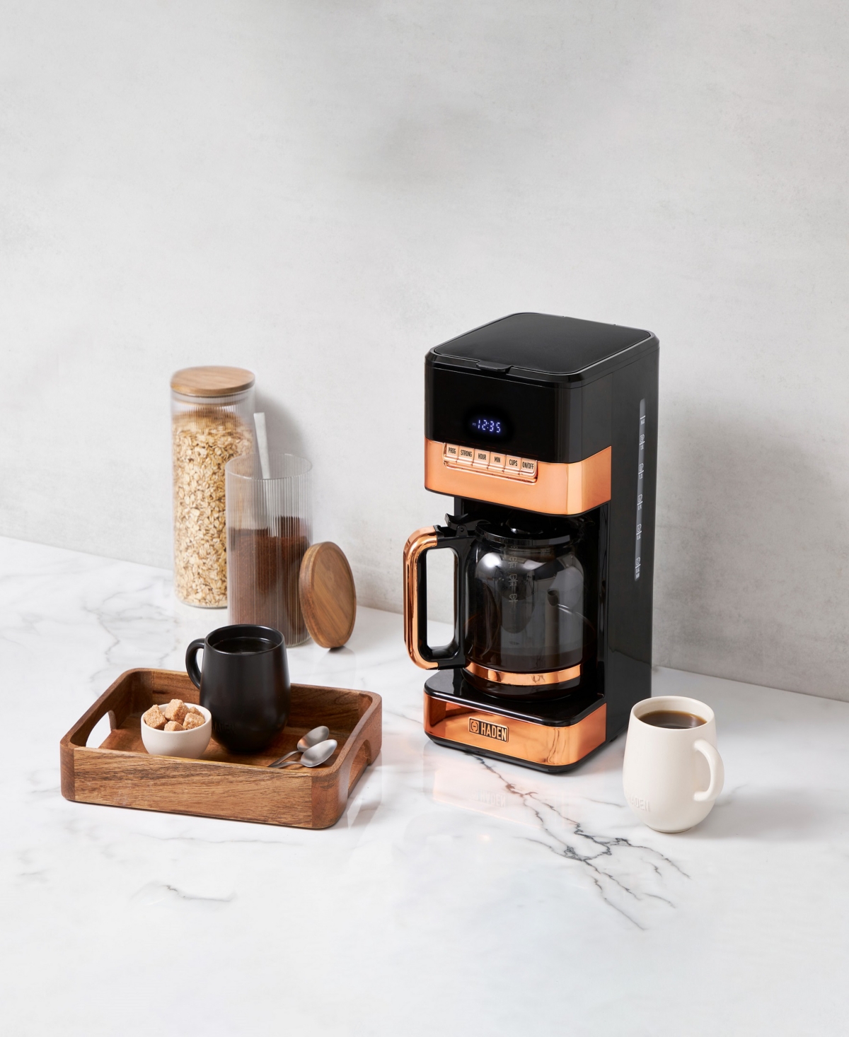Haden Quintessential Brew 12-cup Digital Drip Coffee Maker In Black,copper