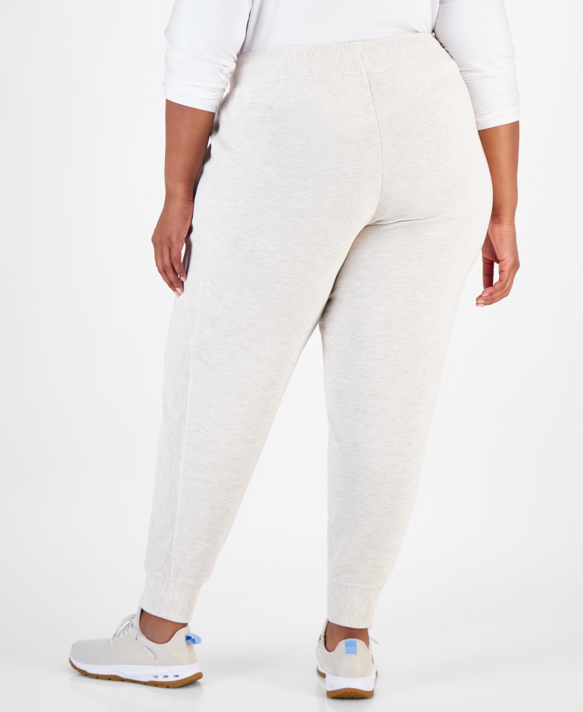Id Ideology Plus Size Ottoman Jogger Pants, Created For Macy's In Light Sand Heather