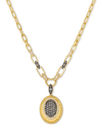 Le Vian - Chocolate Diamond & Nude Diamond Halo Cluster Paperclip Link 19" Pendant Necklace (3/4 ct. t.w.) in 14k Gold