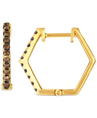 Chocolatier&reg; Chocolate Diamond Hexagon Small Hoop Earrings (1/5 ct. t.w.) in 14k Gold, 0.65"