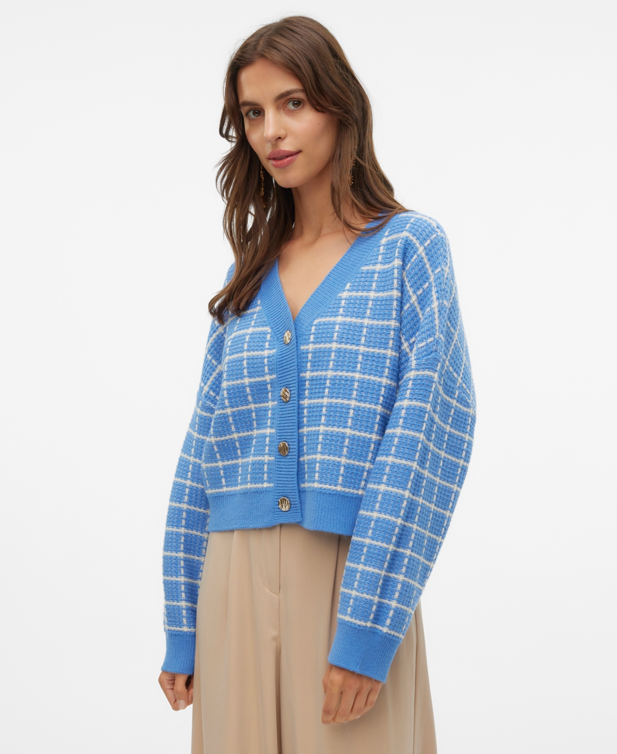 Vero Moda Women's Kia Cropped Long-Sleeve Cardigan -Birch