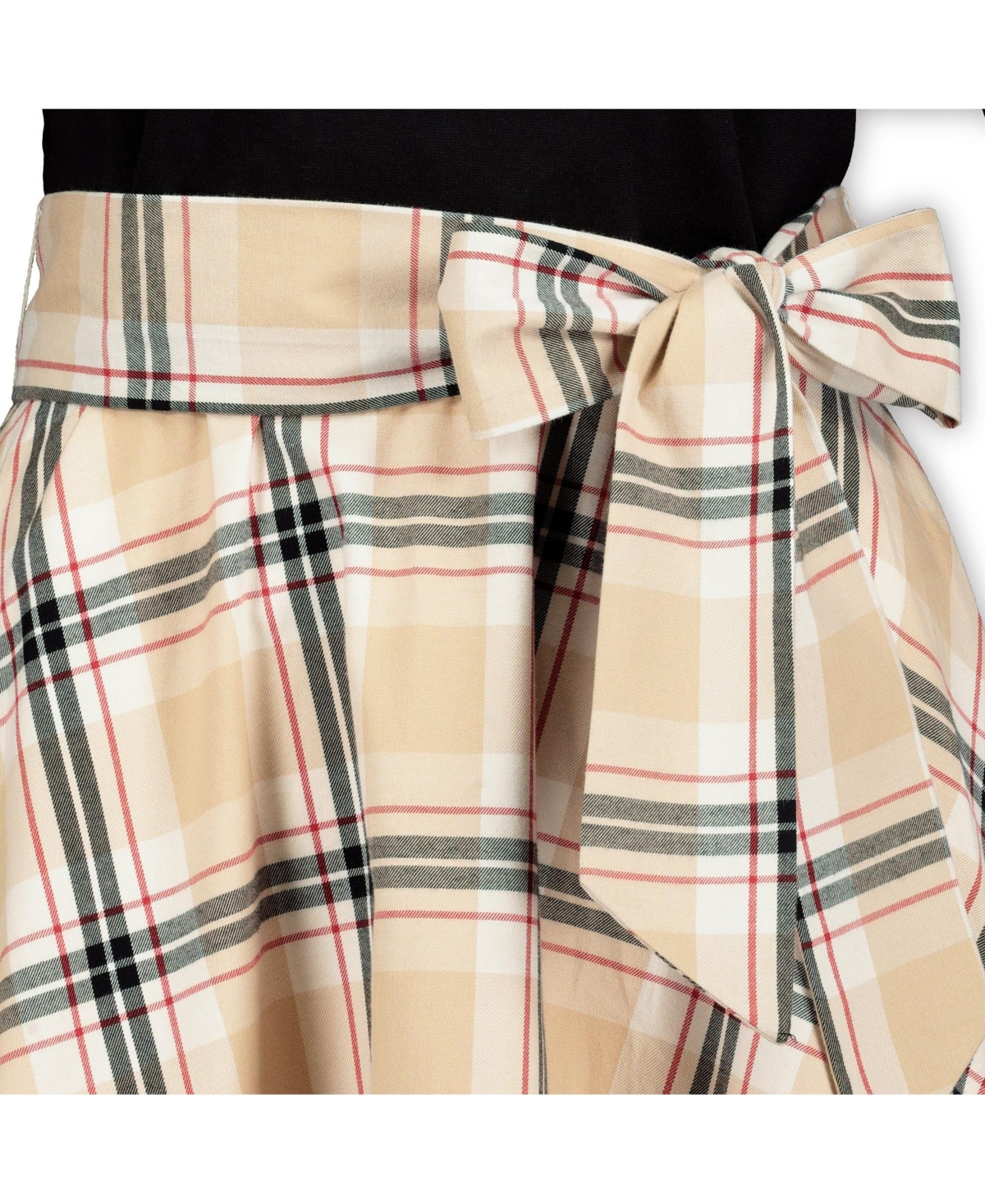 Hope & Henry Women's French Skater Dress - Black With Classic Tan Plaid