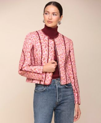 Avec Les Filles - Women's Floral-Print Quilted Cropped Jacket