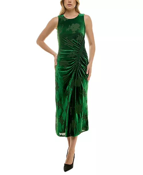 women's ruched burnout velvet midi dress