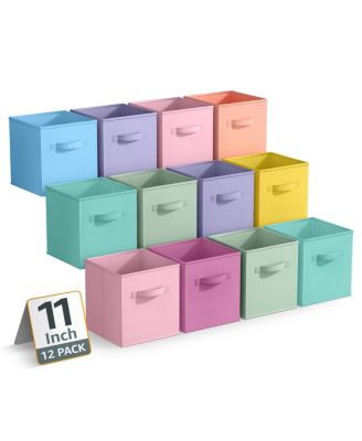 11 Inch 12 Pack Sturdy Collapsible Fabric Storage Cubes with Handle - for Organizing Clothes, Toys, Books,  Shelves & more