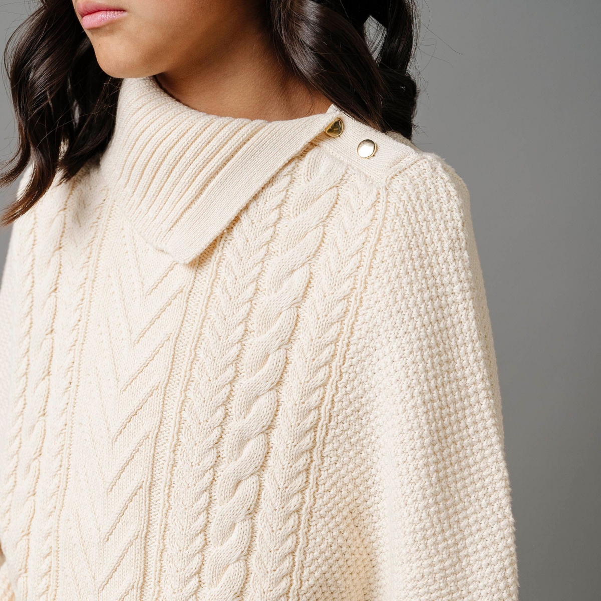 Hope & Henry Girls Organic Split Collar Cable Sweater Cape