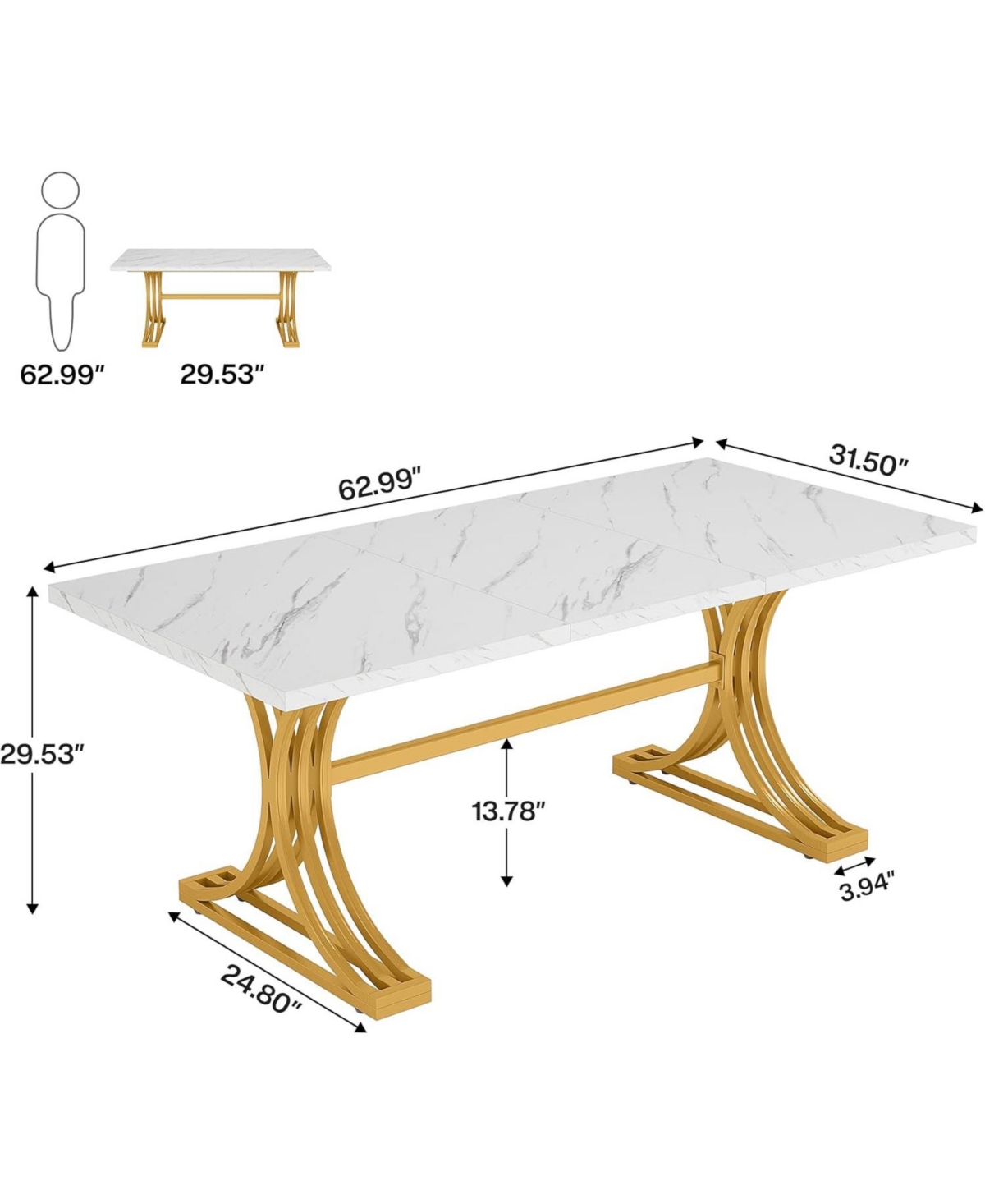 Tribesigns 2 Pcs Faux Marble Conference Table, 10.5FT Modern Meeting Table with Gold Legs for 8-10 People, Rectangle Seminar Boardroom Table for Offic