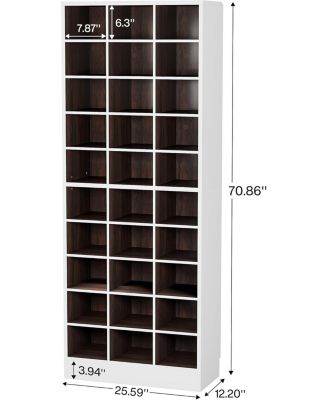 10-Tier Shoe Storage Cabinet, White and Brown Wooden Shoe Rack with 30 Cubbies, Freestanding Tall Entryway Shoe Organizer