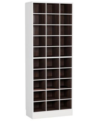 10-Tier Shoe Storage Cabinet, White and Brown Wooden Shoe Rack with 30 Cubbies, Freestanding Tall Entryway Shoe Organizer