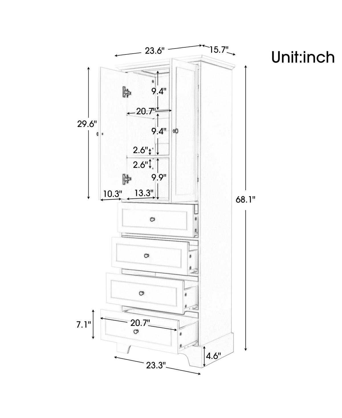 Slickblue Storage Cabinet with 2 Doors and 4 Drawers Stylish Bathroom Organizer for Ample Storage