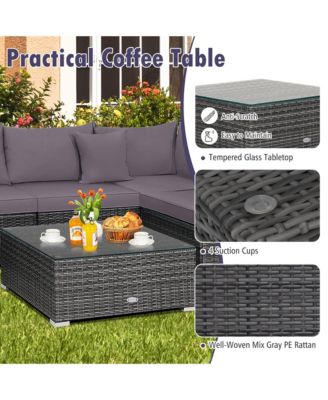 7PCS Patio Rattan Sectional Sofa Set Outdoor Furniture Set w/ Cushions