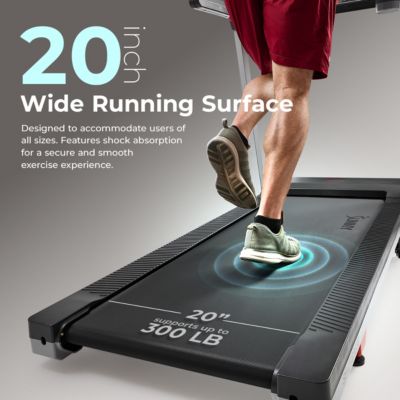 Foldable 15 Level Auto Incline Treadmill, 20" Wide Running Belt, Quiet Brushless Motor, Digital Display, 300 LB Weight Capacity, SunnyFit App Bluetooth Connection