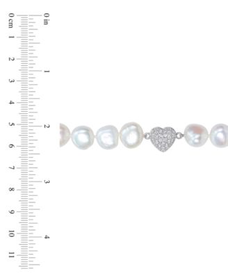 Cultured Freshwater Pearl (11-12mm) & Cubic Zirconia Heart Clasp 18" Collar Necklace