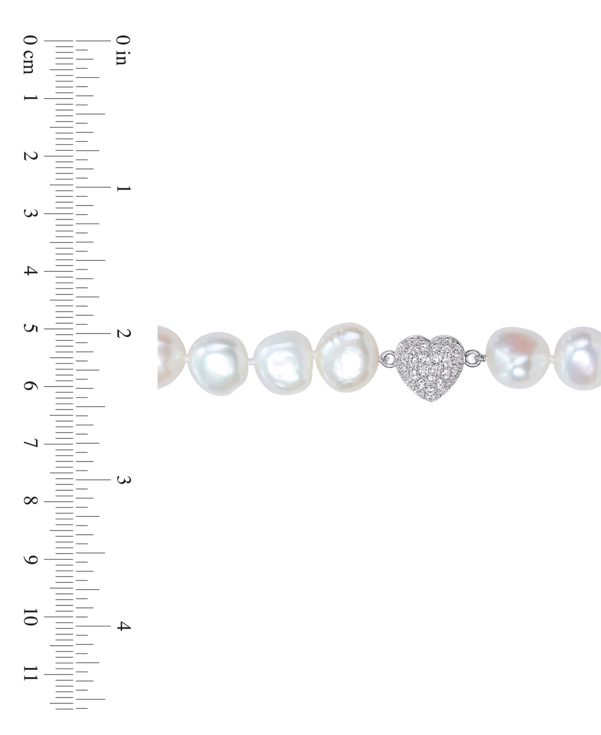 MACY'S CULTURED FRESHWATER PEARL (11-12MM) & CUBIC ZIRCONIA HEART CLASP 18" COLLAR NECKLACE 