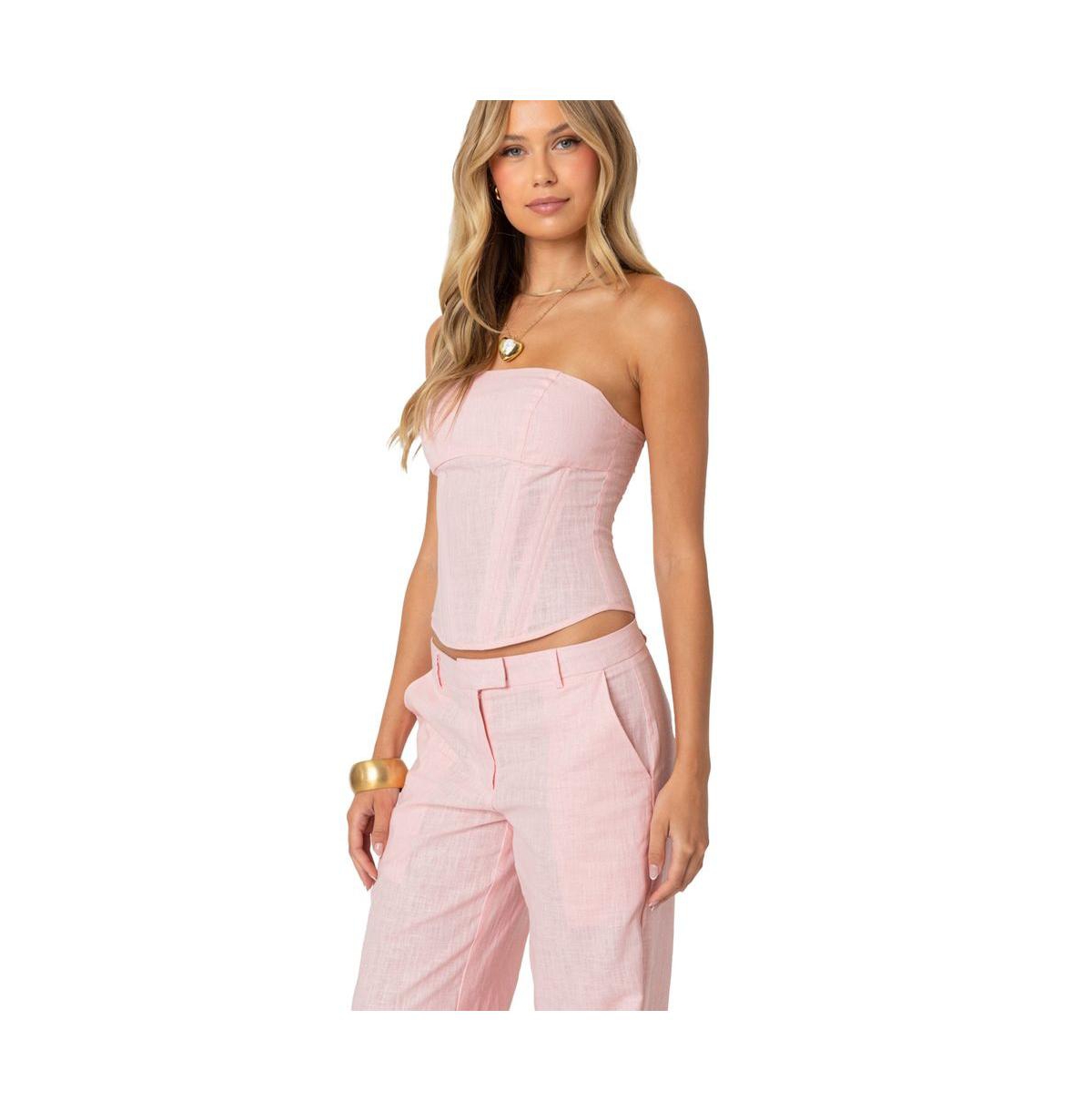 Edikted Women's Arya Linen Look Corset - Light-pink