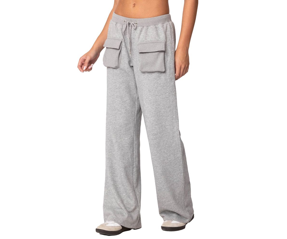 Edikted Women's Bailey French Terry Cargo Pants - Gray-melange