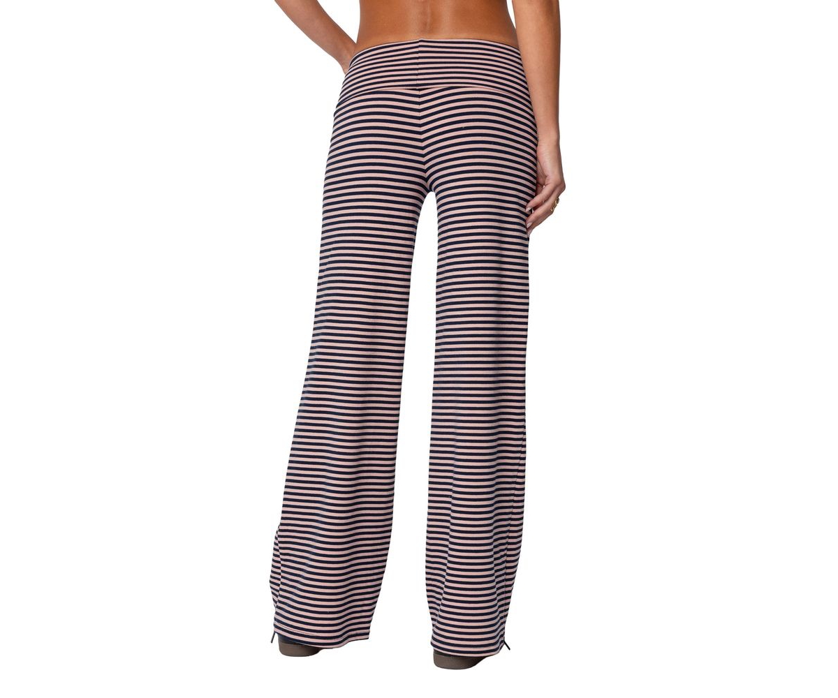 Edikted Women's Lilah Striped Fold Over Pants - Navy-and-pink