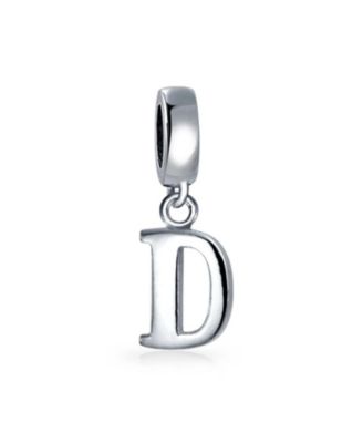 Dangle Block Letter A-Z Alphabet Initial Charm Bead Solid .925 Sterling Silver Fits European Bracelet