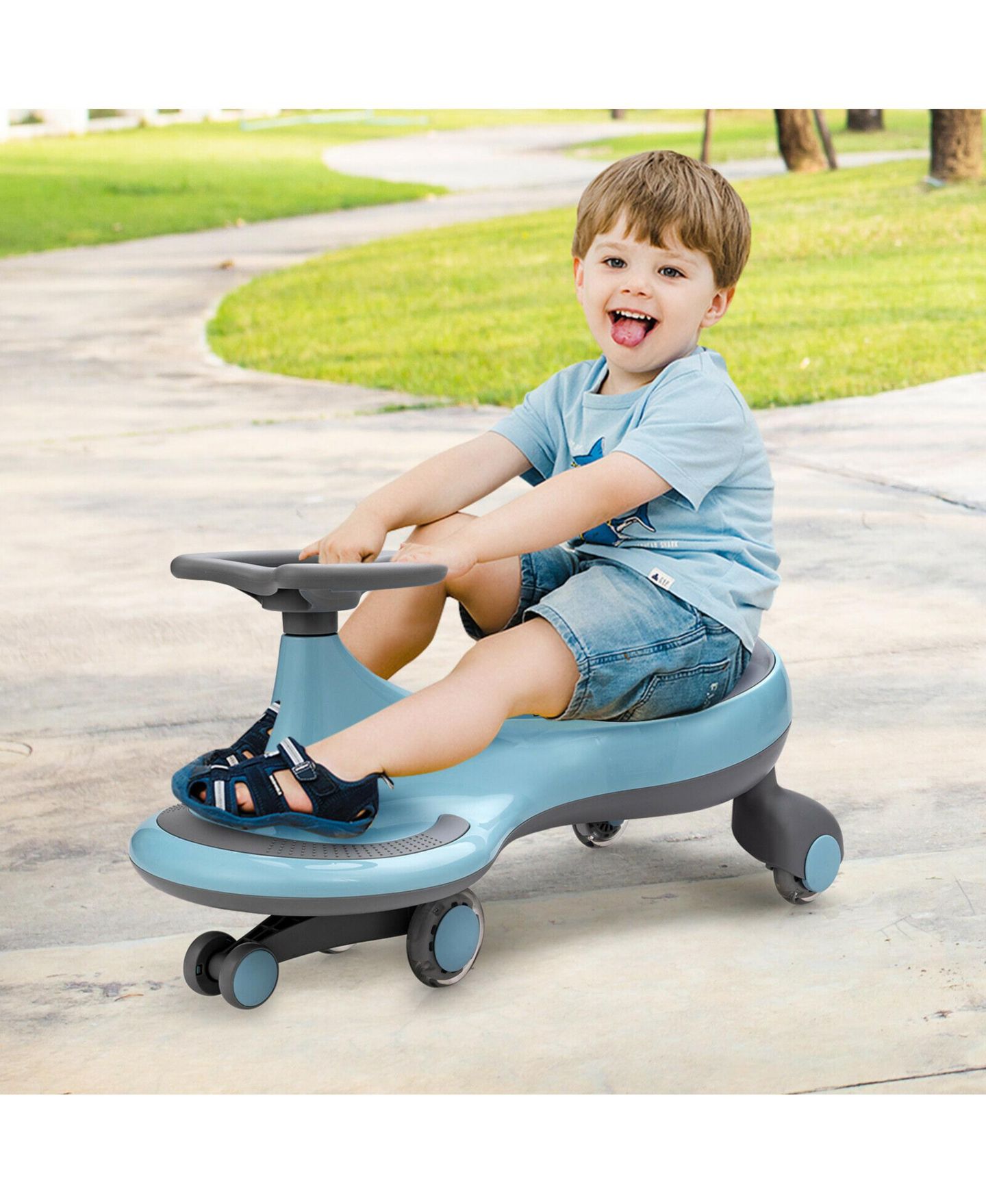 Детская игрушка Gymax Wiggle Car 27"L x 12"W x 14"H with Flashing Wheels Ride-On Toy, 110 lb. Capacity, Ages 2+, цвет: Серый, вариант 1 — фото 5