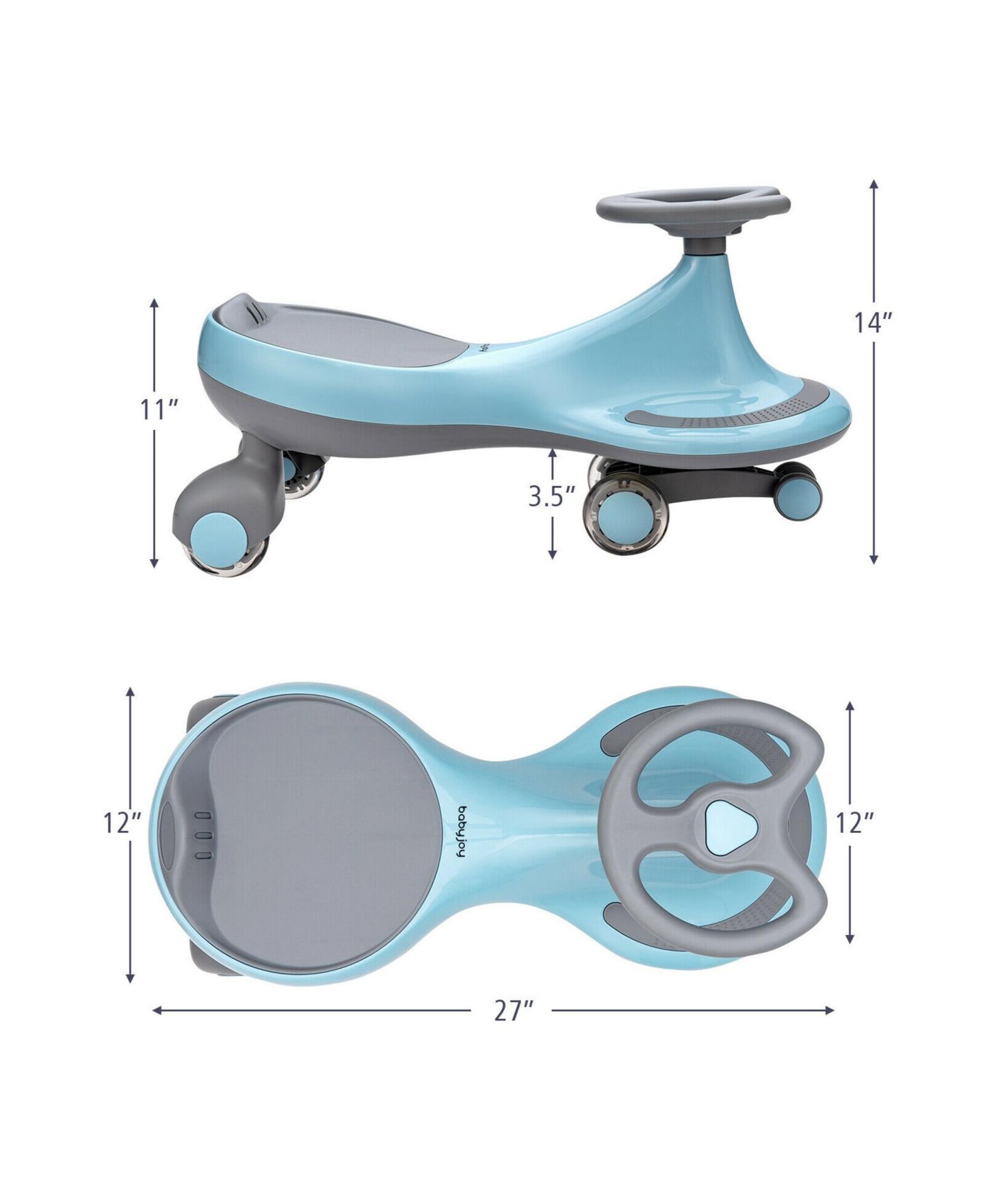 Детская игрушка Gymax Wiggle Car 27"L x 12"W x 14"H with Flashing Wheels Ride-On Toy, 110 lb. Capacity, Ages 2+, цвет: Серый, вариант 1 — фото 10