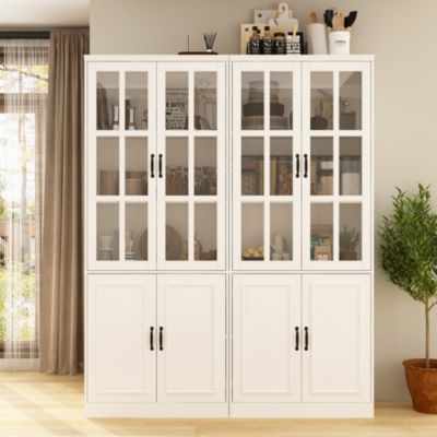 White Wooden 6 Shelves Standard Bookcase, Storage Cabinet