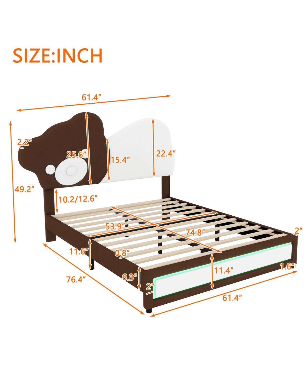 Slickblue Full Size Upholstered Platform Bed with Bear Headboard and Led Light Strips
