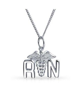 Angel Wings Stethoscope Symbol of Registered RN Nurse Caduceus Pendant Necklace Graduation .925 Sterling Silver
