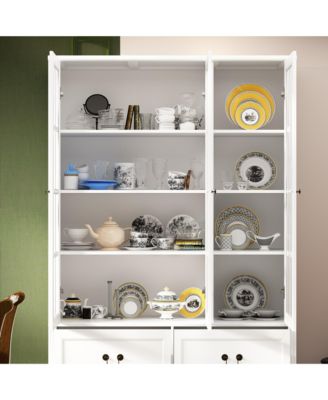 Grey Wood Bookcase With Tempered Glass Doors and 6-Drawers