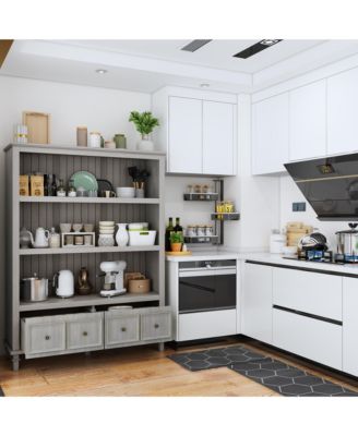 3-Tier Open Shelves, Bookcase Accent Storage Cabinet with 2 Drawers