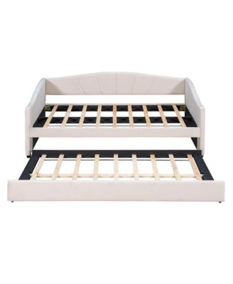 Upholstered Twin Daybed Sofa with Trundle and Wood Slats