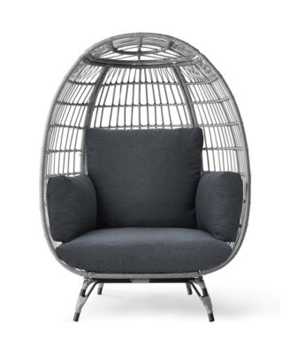 Wicker Egg Chair Oversized Indoor Outdoor Patio Lounger w/ Steel Frame, 440lb Capacity