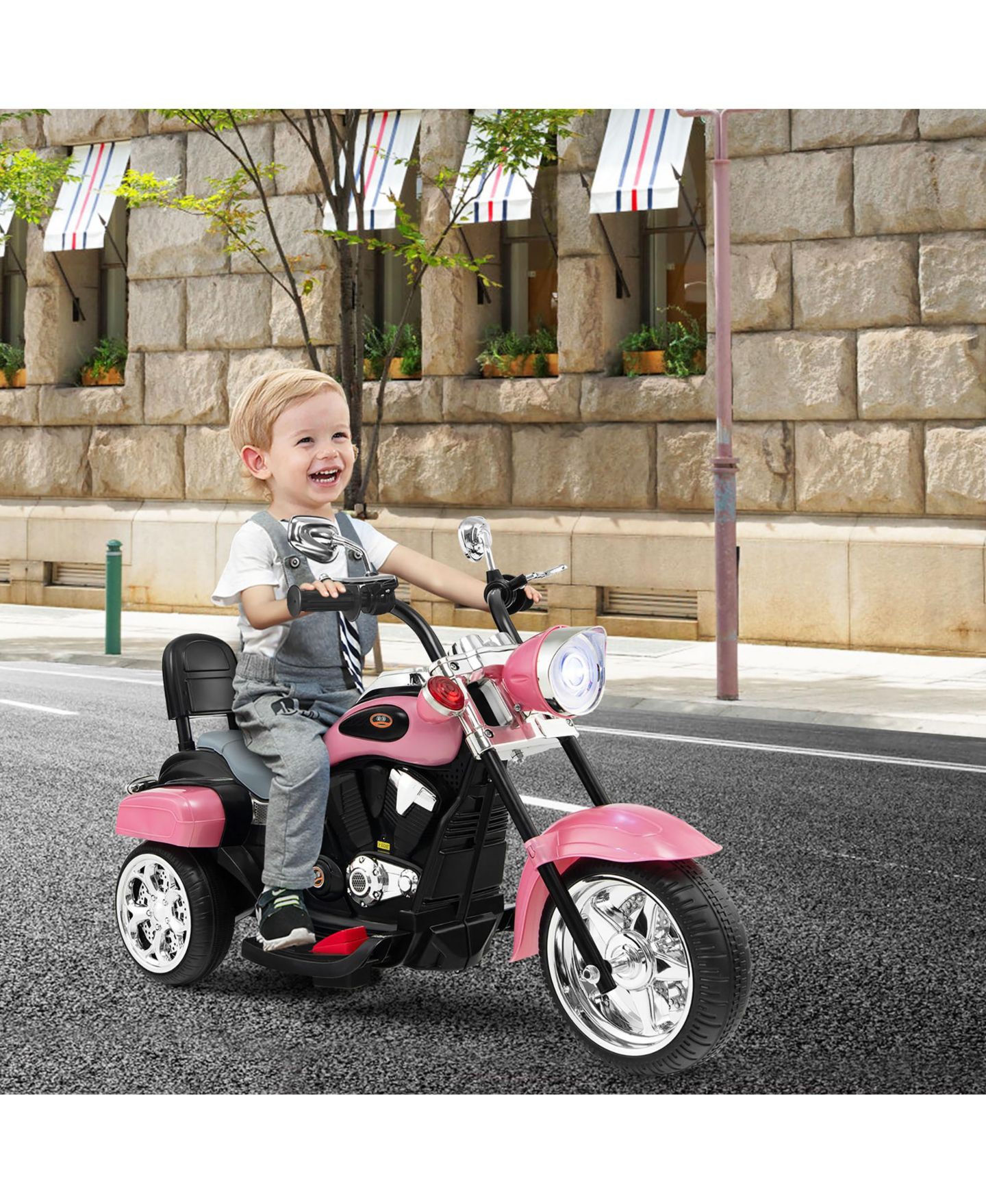 Детская игрушка Costway Chopper 3-Wheel Battery-Powered Rechargeable Kids Motorcycle, 44-lb. Capacity, Ages 3+, цвет: Розовый — фото 4