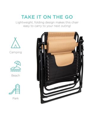 Oversized Padded Zero Gravity Chair, Folding Outdoor Patio Recliner w/ Side Tray