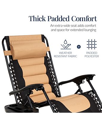 Oversized Padded Zero Gravity Chair, Folding Outdoor Patio Recliner w/ Side Tray