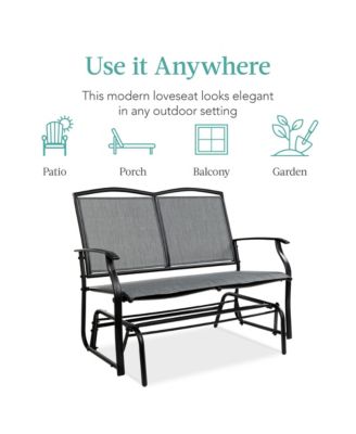2-Person Outdoor Swing Glider, Steel Patio Loveseat, Bench Rocker w/ Armrests