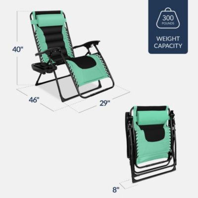 Oversized Padded Zero Gravity Chair, Folding Outdoor Patio Recliner w/ Side Tray
