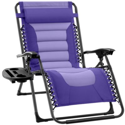 Oversized Padded Zero Gravity Chair, Folding Outdoor Patio Recliner w/ Side Tray