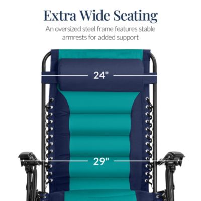 Oversized Padded Zero Gravity Chair, Folding Outdoor Patio Recliner w/ Side Tray